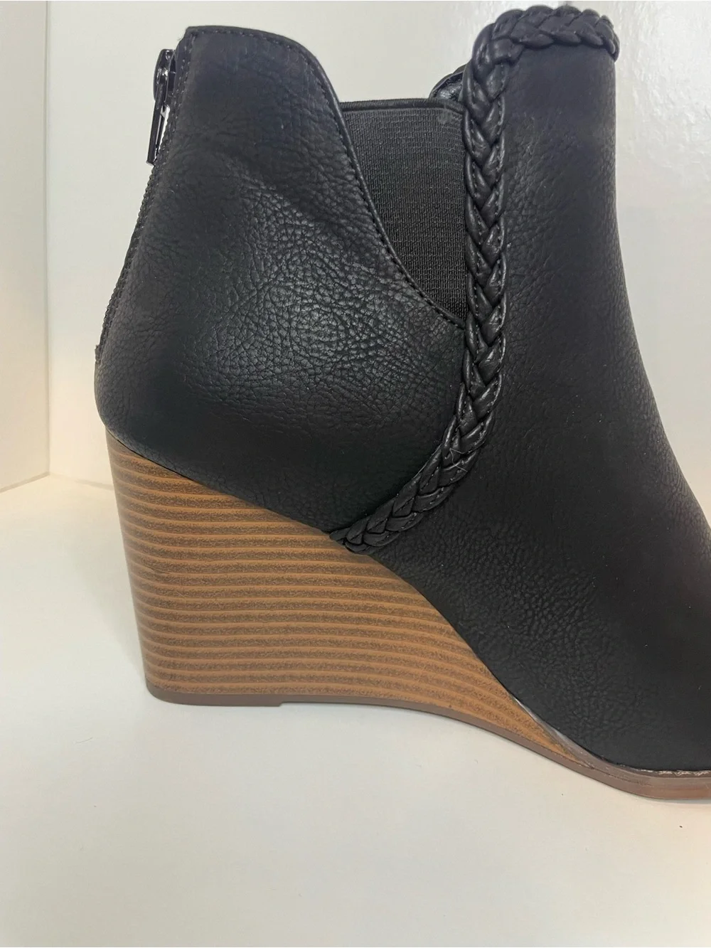 Maurices Black Braided-Trim Wedge Ankle Booties